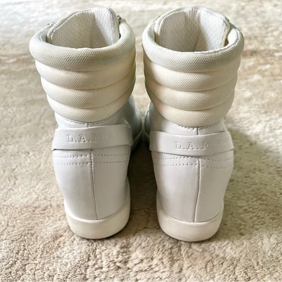 L.A.M.B Georgi White Leather Hidden Wedge Zip Up High Top Sneaker Size 8 1/2 - Picture 5 of 15
